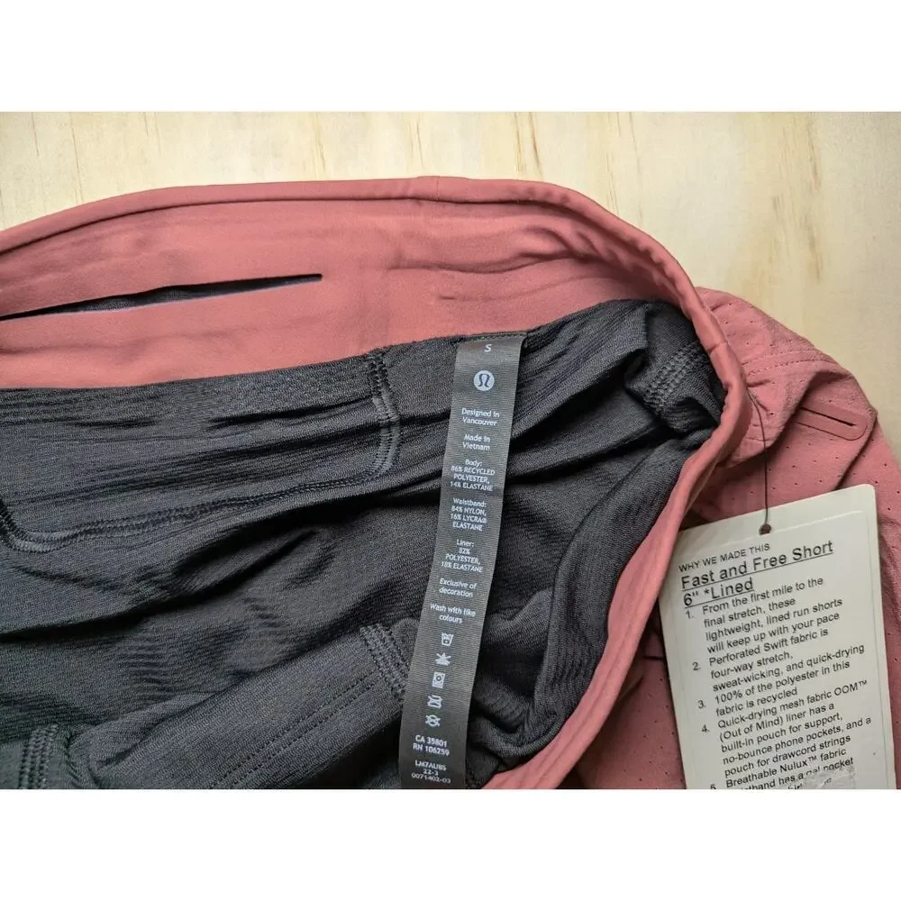 Lululemon Men's Small Fast Free Short 6” Lined Mesh Fabric OOM Brier Rose NEW
